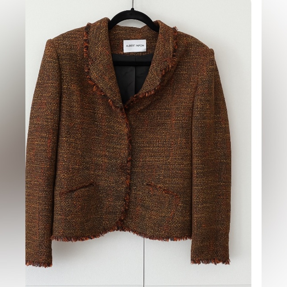 Albert Nipon Brown Red Tweed blazer women’s large wool blend preppy academia